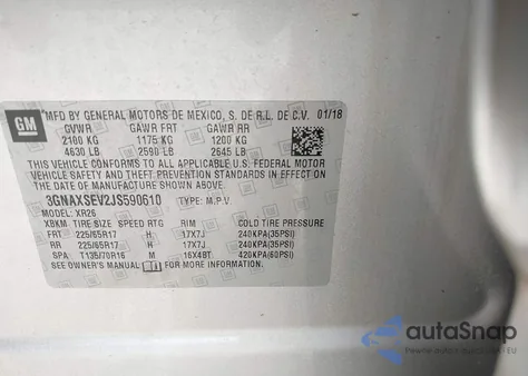 2018 Chevrolet Equinox Lt из США, поврежденный, VIN 3GNAXSEV2JS590610